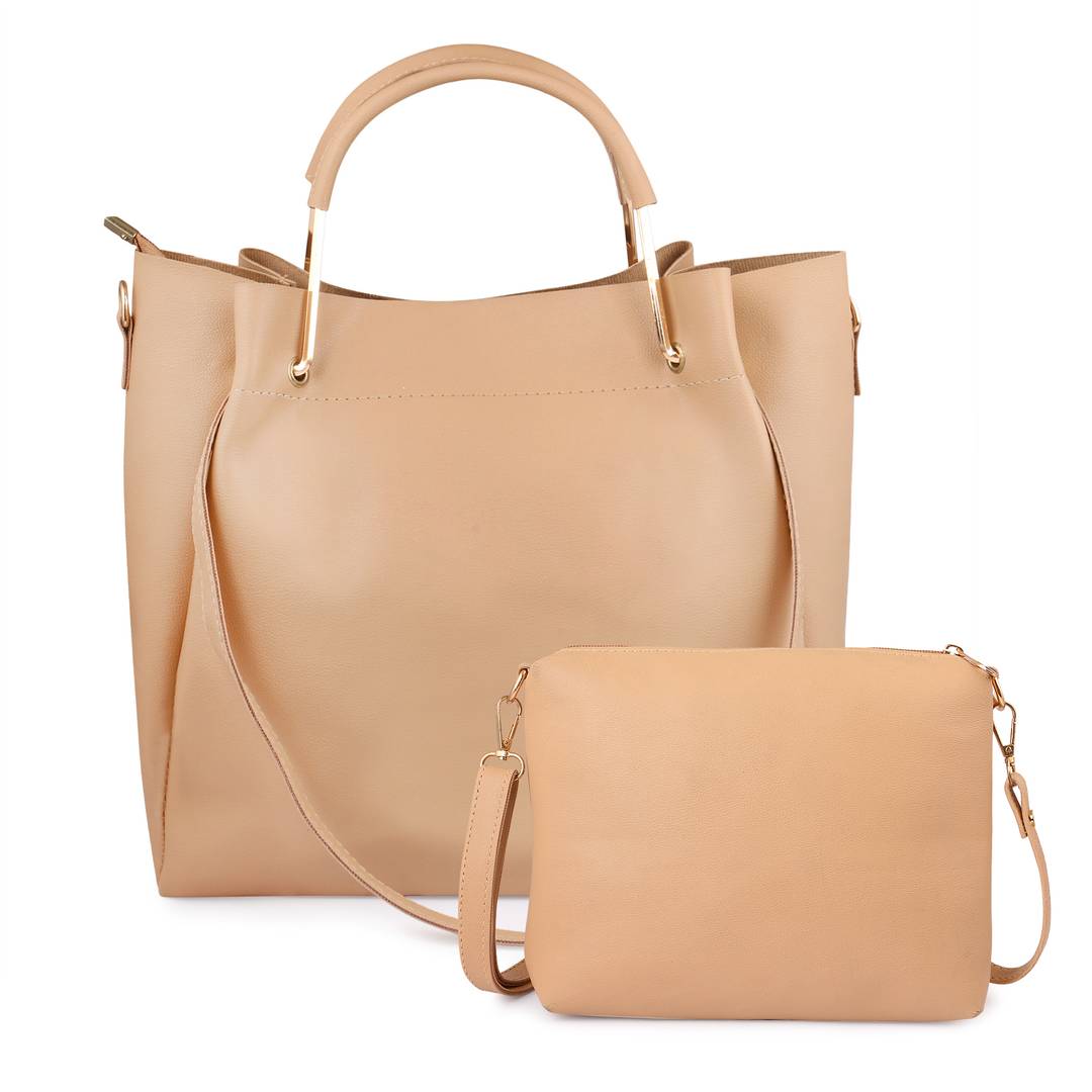 Solid Leatherette Handbag With Sling Bag (Combo)